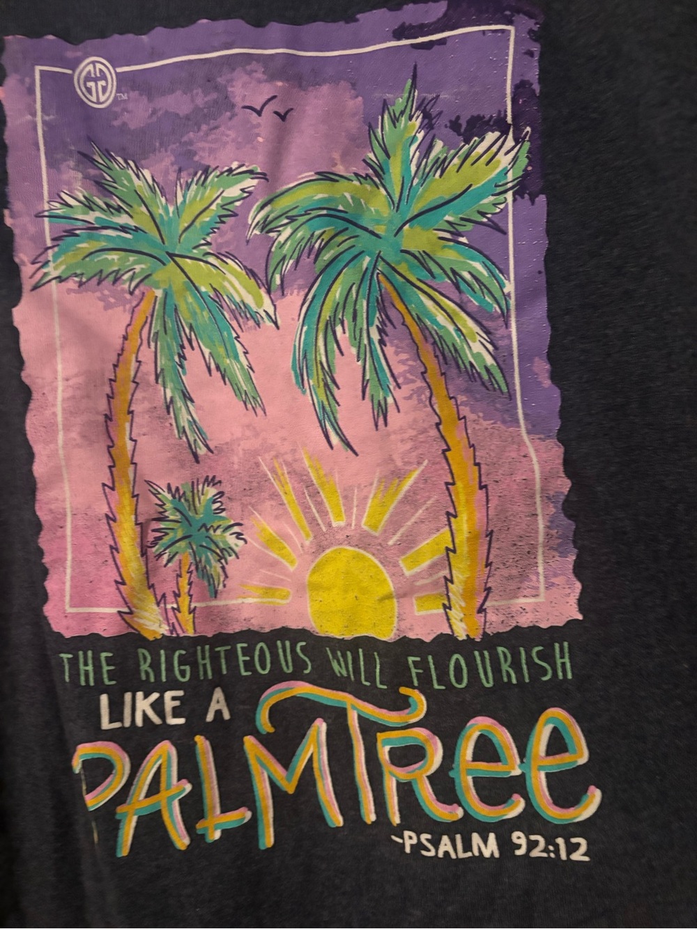 Girlie Girl Originals Palm Tree gray Tee with Psalm 92:12 large